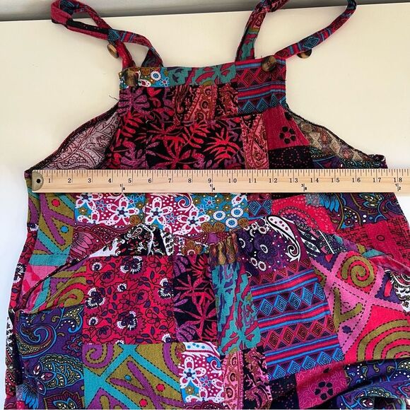 Patchwork Print Overalls Size Small Pockets Wide Leg Boho Festival Hippie - Picture 7 of 9